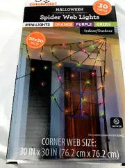 SpiderWeb Lights 30x30 Halloween Decoration Indoor Outdoor Spider Web Multi RARE