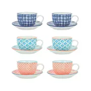Nicola Spring Patterned Porcelain Cappuccino Cups and Saucers - 250ml - Set of 6