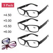 3 pcs Reading Glasses +4.50 +5.00 +5.50 +6.00 Strength Black Plastic Frame