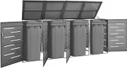 VRAXO Quadruple Wheelie Bin Shed 276.5x77.5x112.5 cm Stainless Steel -69.6KG,149557