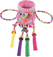 Mikinona Decorative Pack Basket for Chinese Style Woven Backpack with Tassels Dance Prop Outdoor Picnic Basket for Stage Performance Photography Decor