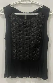 OUI size 42 US 10 black sleeveless tiny sequin triangle design dressy top NWT