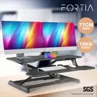 FORTIA Desk Riser 77cm Wide Adjustable Sit to Stand Dual Monitor Keyboard Black