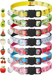 7 Pack Breakaway Cat Collars with Bells & Fruit Pendants,Safety Kitten Collar,Adjustable,Ideal for Girl Cats Boy Male Cats Pet Supplies,Accessories,Gifts