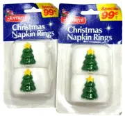 NOS VTG 1990 Set (4) Joy Brite White Christmas Tree Plastic Napkin Ring Holders