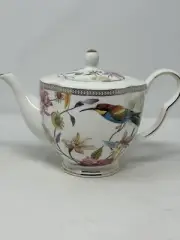 Grace Teaware Daisy and Bird Scallop Teapot fine porcelain flowers birds NEW HTF