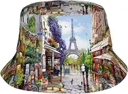 [OdDdot] Fashion Fire and Ice Dragons Print Sun Hat for Men Women,Summer Beach Fishing Cap,Unisex Outdoor Bucket Hat, Paris Street Scene Eiffel Tower, One size