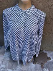 Talbots Black White Pattern Button Front Non-Iron Shirt - Women's Sz 18 - NEW