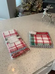 Mackenzie-Childs Holiday Spruce Potholders, Set of 2. NEW