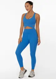 [Lorna Jane] Hi-Fold Lotus No Chafe Ankle Biter Leggings in Blue, Size - XS XS Cornflower
