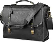 Mens messenger bag 15.6 inch, Waterproof Leather Laptop Briefcase Large Computer Laptop Bag Leather Satchel Bag Retro Shoulder Bag for Office Business Travel College