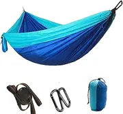 Portable Single Camping Hammock with Tree Straps and Metal Buckles, Heavy Duty Nylon Hanging Bed for Travel, Relaxation, and Outdoor Adventures (Tree Belt Sky Blue)