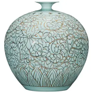 景德鎮陶瓷器大號花瓶手繪影青描金石榴瓶家居客廳書房裝飾品擺件
