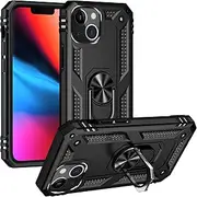 Cavor for iPhone 13 Mini Case (5.4") TPU Case PC Bumper 360° Rotation Ring Holder Kickstand Back Cover [Work with Magnetic Car Mount] Shockproof Protective Cover-Black