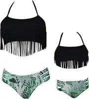 [KABETY] Girls Swimsuit Two Pieces Bikini Set, Black Tassel, 8 Years