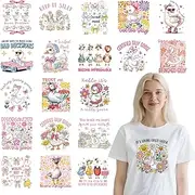 Aposwow Dtf Transfers Ready to Press - 20 Pcs Cute Goose Iron on Patches for T-Shirts, Funny Silly Animal Bow Daisy Heat Transfer Designs Vinyl Stickers, Flower Iron on Decals for DIY Clothes Bags