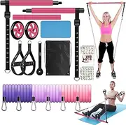 Pilates Bar Kit with Resistance Bands & Ab Roller - Home Workout Equipment for Full Body Training (Men & Women)