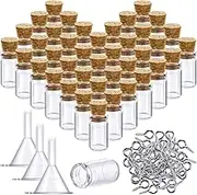 Yungyan 50 Pieces Small Mini Glass Bottles Jars with Cork Stoppers Set, Tiny Cork Glass Bottles with Eye Screws and Small Funnel for Decoration, Art Crafts, DIY Projects, Party Favors(0.5ml)