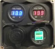 4 Socket Holder Blue Voltmeter Red Voltmeter Geen Double USB Ciggy 12v 24v