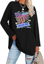 [AVOZAL] Women's Long-Sleeved Oversized 90s Long Sleeve Crew Neck Long Shirt Tops Casual Retro Pullover Tunic Tee Tops Tunic Spring Autumn