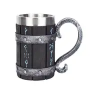 Viking Stainless Steel Tankard Odin Thor Mjolnir Drink Mug Beer Stein Coffee Cup