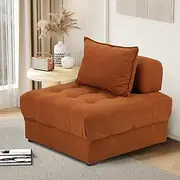 Oikiture Velvet Floor Sofa with Cushion 1 Seater Lounge Chair Brown