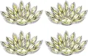 uxcell 4Pcs Handmade Beaded Patches, Peacock Tail Glass Crystal Appliques Sew on Rhinestone Patch for Clothing DIY Sewing Accessories, Golden Yellow