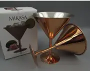 Mikasa Copper 12 Ounce Martini / Cocktail Glasses Barware - Set of Two - New!