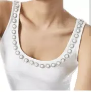 Alice + Olivia KORI RHINESTONES PEARLS Ribbed Tank Top OFF White Large NWT $250