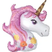 Anagram 33" Magical Unicorn Super Shape Helium Balloon Pink w/ Flowers NEW 1 ct