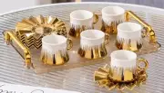 White & Gold Espresso Cup & Saucer Set Luxury Porcelain Coffee Cafe Cups 90ml