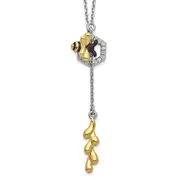 Sterling Silver Rhod-Plated & Gold-Tone Enmlbee Czs Adjustable Necklace