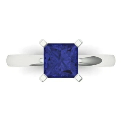 1.5Ct Princess Cut Tanzanite VVS1 Solid Gold Solitaire Engagement Promise Ring