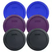 Pyrex 7201-PC 6" 2-Blue 2-Purple 2-Black 6PK Storage Cover Lid for 4 Cup Bowl