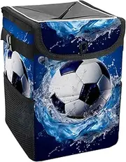 Car Trash Can with Lid and Storage Pockets Leak-Proof Organizer,Waterproof Garbage Can,Blue Ocean Football Water