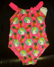 Baby Gap Neon Hot Pink One Piece Lined PINEAPPLE PARROT Swimwear 18-24 UPF 40+