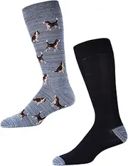 [MeMoi] Men's 2 Pair Pack Beagle Dog Rayan Blend Crew Socks