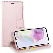For Samsung Galaxy A35 5G Hanman Leather Wallet Case Flip Card Holder Slots Magnetic Shockproof Cover (Rose Gold)