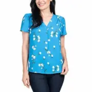 Hilary Radley Womens V-Neck Printed Blouse SMALL 4/6