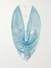 [ROSANTICA] ROSANTICA - Mermaid Open-back Chainmail Halterneck Top - Blue - One size One size Blue
