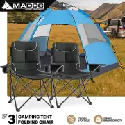 [2 CHAIRS w/BUILT IN COOLER BAG+4 PERSONS DOME TENT] Foldable Hiking Camping Set