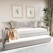 Sofa Functional Daybed Velvet Single Size Wooden Timber with Trundle Bed Frame, Light Grey