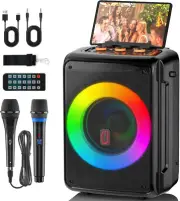 Karaoke Machine for Adults and Kids, Bluetooth Speaker with 2 Microphones, Porta