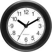 Caysie 6.5 Inch Sealed Indoor Outdoor Clock Waterproof, Hanging or Stand Silent Battery Operated Wall Clocks for Pool Patio Bathroom (Black)
