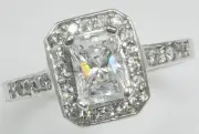 1 ct Radiant Cut Center Halo Ring Top Russian AAAAA Quality CZ Size 5
