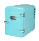 Retro Blue Mini Fridge Compact Personal Refrigerator 6 Soda Can Snacks Bottles