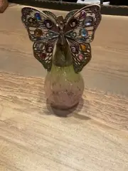 Jay Strongwater Hand Blown Glass Perfume Bottle with jeweled Butterfly Topper