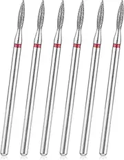 YUXIANLB 6pcs Cuticle Drill Bit, Diamond Nail Drill Bits Set with Case, Professional Manicure Tools 3/32" Flame Cuticle Clean Nail Carbide Bits for Home Salon
