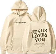 [Generic] Jesus Loves You Hoodie for Men Women Jesus Loves You Sweatshirt Christian Faith Over Fear Print Long Sleeve Pullover