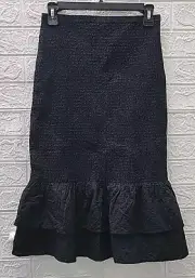 New ABERCROMBIE&FITCH Eyelet Smocked Midi Skirt Black Size Medium